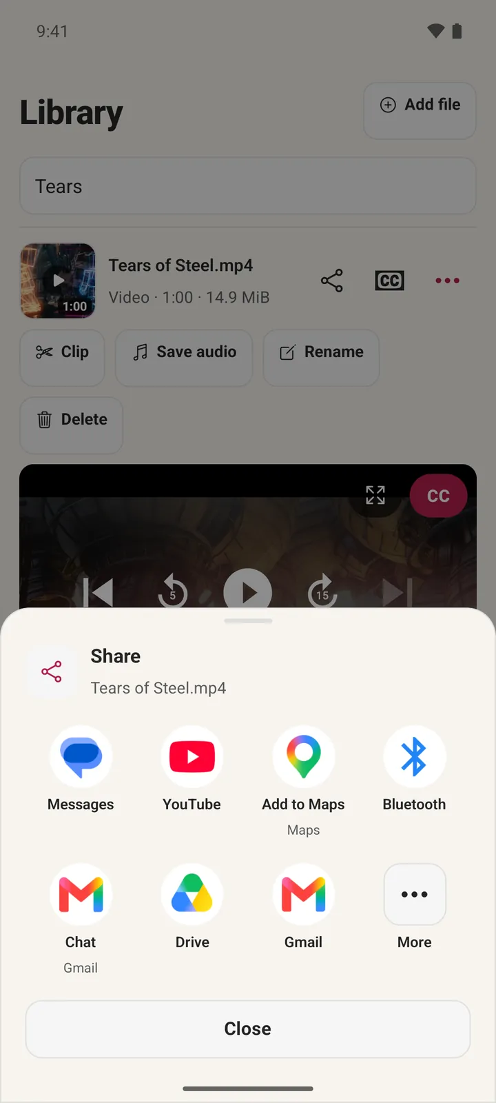 Snagcast's Share sheet on Android listing Messages, YouTube, Drive, Gmail and more.